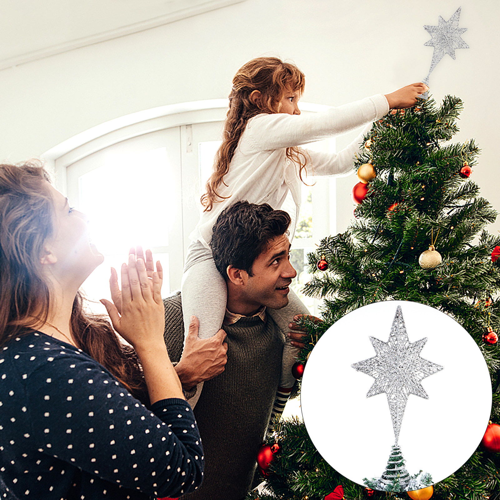 1Pcs Glittering Gold-Toned Eig - Star Tree Topper review and price